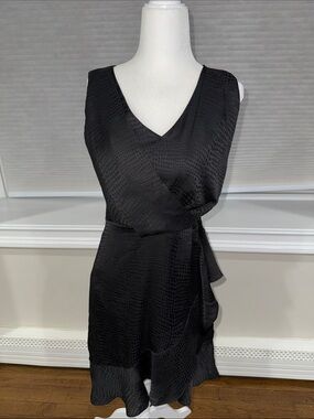 Nine West Black Sleeveless Faux-Wrap Mini Dress